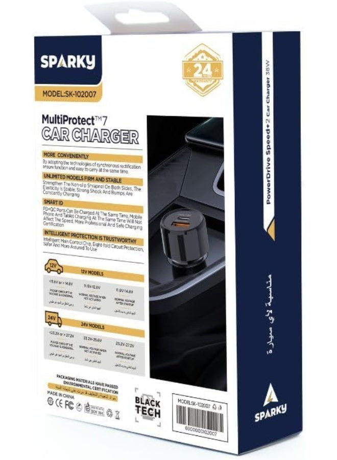 سباركي شاحن سيارة سباركي 38 واط بمنفذين USB-C PD و USB-A QC 3.0 – شحن سريع - Image 3